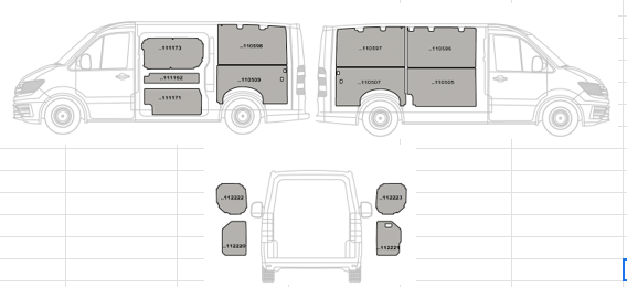 Kit rivestimenti vano di carico in alluminio liscio NISSAN NV400 L3-H2 dal 2010 LUNGHEZZA 6198 passo 4332 H2 RS (medio)