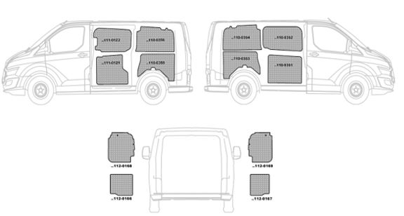Kit rivestimento vano di carico alluminio Forato FORD CUSTOM L1-H1 dal 2013 P.2933 L1 Alt. 2020 H1 lung. tot. 4972