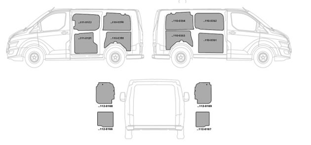 Kit rivestimenti laterali in alluminio liscio NISSAN NV 400 L1-H1 dal 2010 LUNGHEZZA 5048 PASSO 3182 TETTO H1 (BASSO)