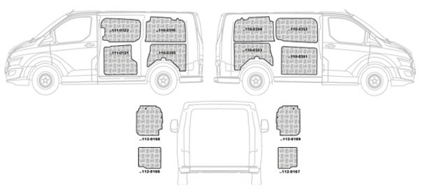 Kit rivestimenti vano di carico in alluminio mandorlato FORD CUSTOM L1-H1 dal 2013 P.2933 L1 Alt. 2020 H1 lung. tot. 4972