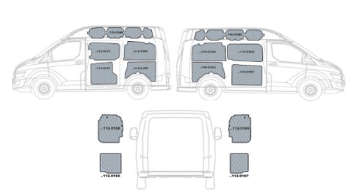 Kit rivestimenti vano di carico in polipropilene FORD CUSTOM L1-H2 dal 2013 L1 P.2933 H2 Alt.2389 lung. tot. 4972