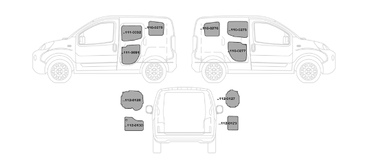 Kit rivestimento vano di carico in alluminio liscio CITROEN NEMO PAR. DIV. IN LAMIERA e UNA PORTA LATERALE dal 2008 Lung. tot. 3864 passo 2513
